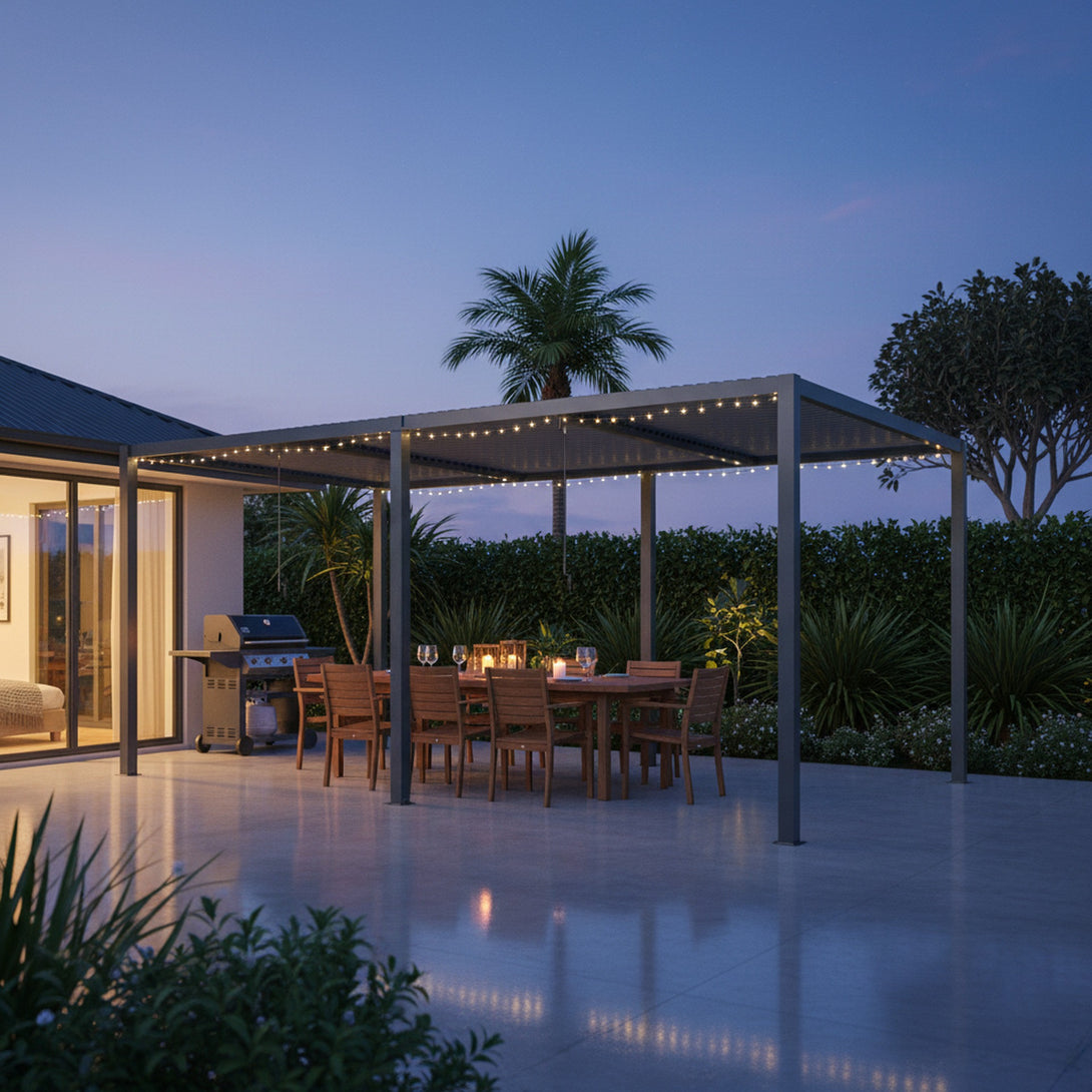 Toughout Manual Louvre Roof Aluminium Pergola 6m x 3m - Charcoal Grey