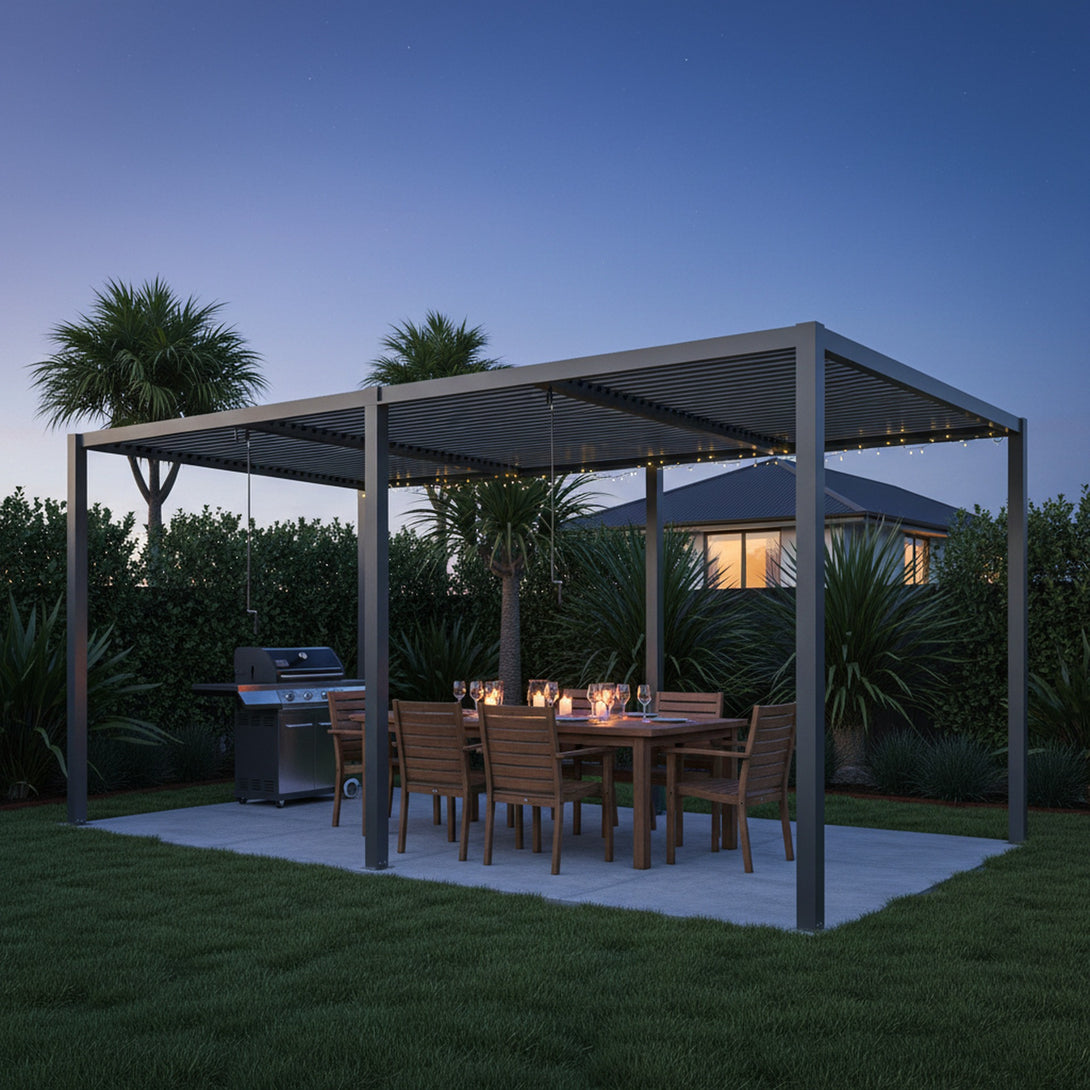 Toughout Manual Louvre Roof Aluminium Pergola 6m x 3m - Charcoal Grey