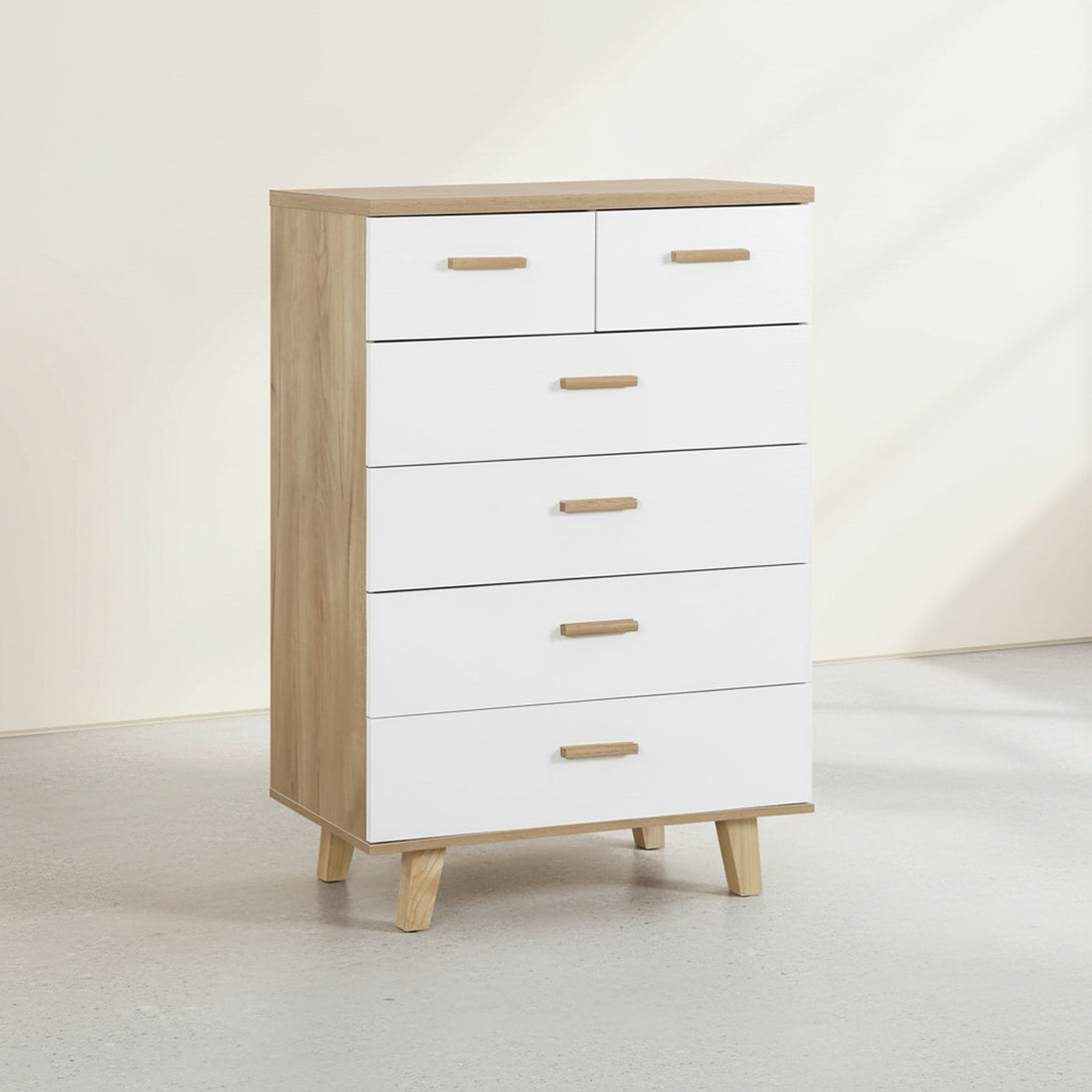Alton Tallboy 6 Drawers - Natural + White