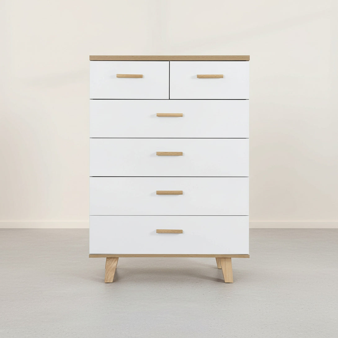 Alton Tallboy 6 Drawers - Natural + White