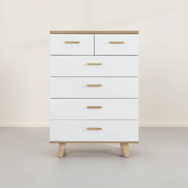 Alton Tallboy 6 Drawers - Natural + White