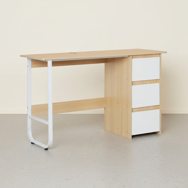 Gavin 120cm Computer Desk with Drawers - Natural + White