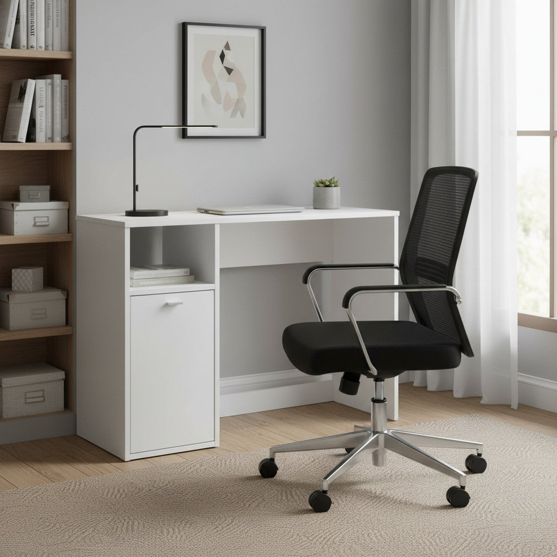 Makalu 100cm Computer Study Desk with Cabinet - White