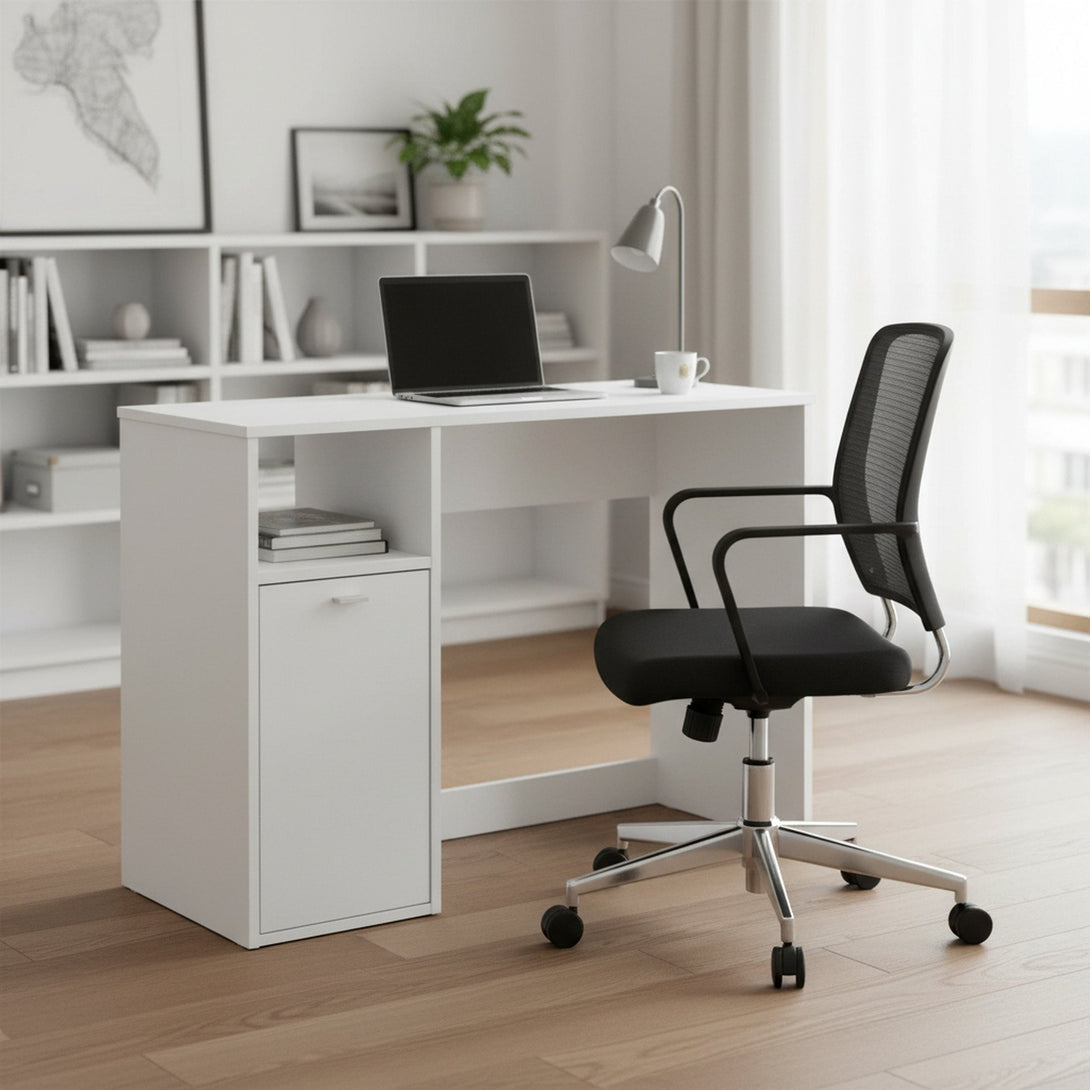 Makalu 100cm Computer Study Desk with Cabinet - White