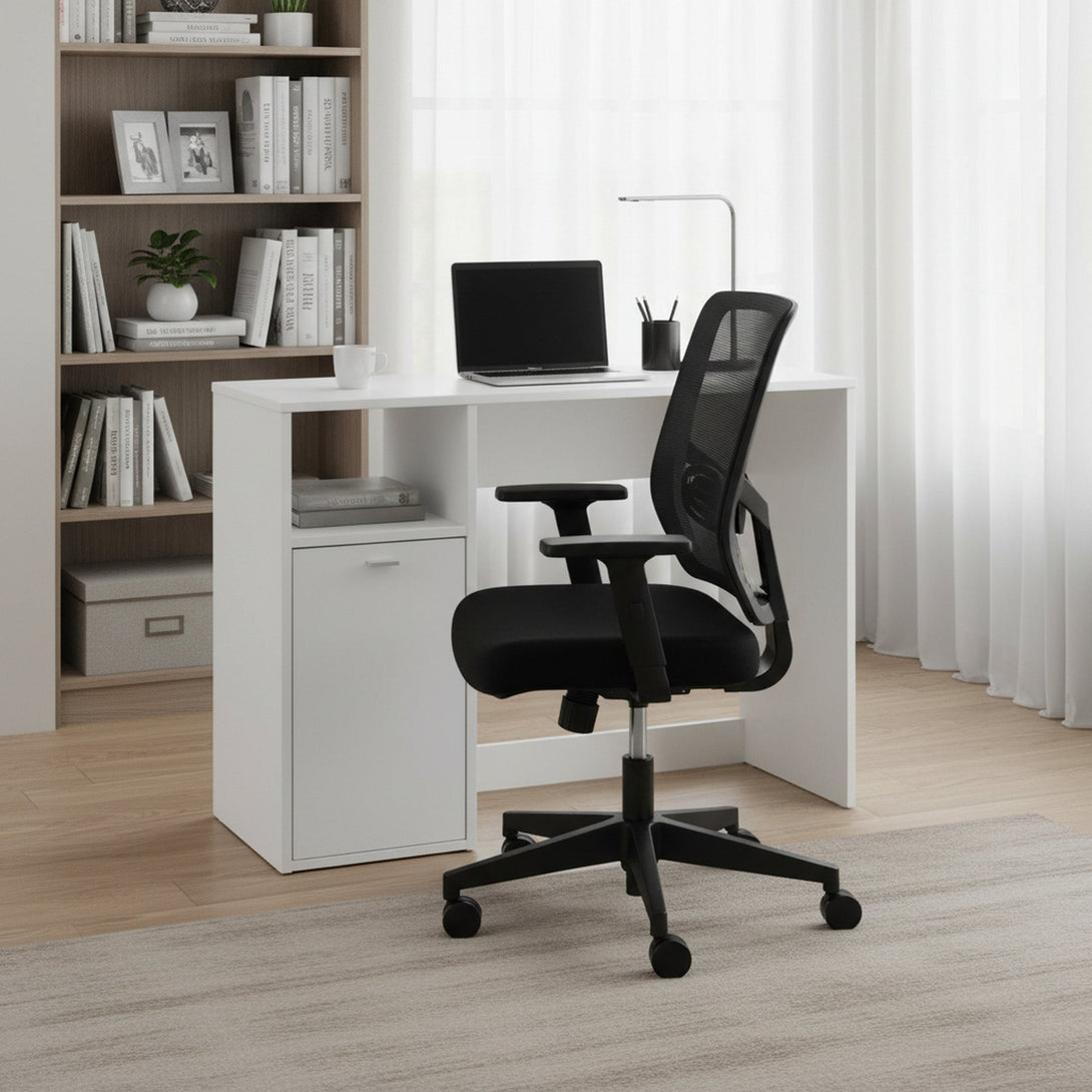 Makalu 100cm Computer Study Desk with Cabinet - White