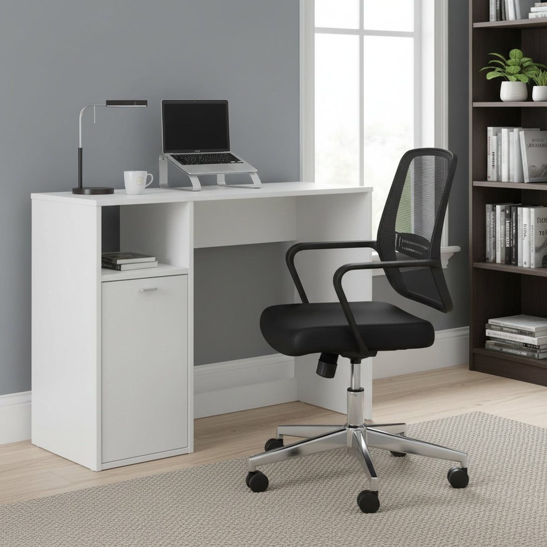 Makalu 100cm Computer Study Desk with Cabinet - White