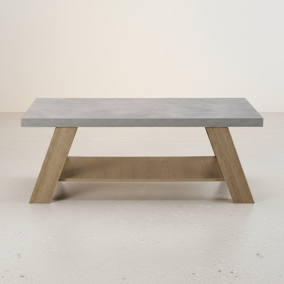 Tommie Rectangular Coffee Table - Cement + Oak