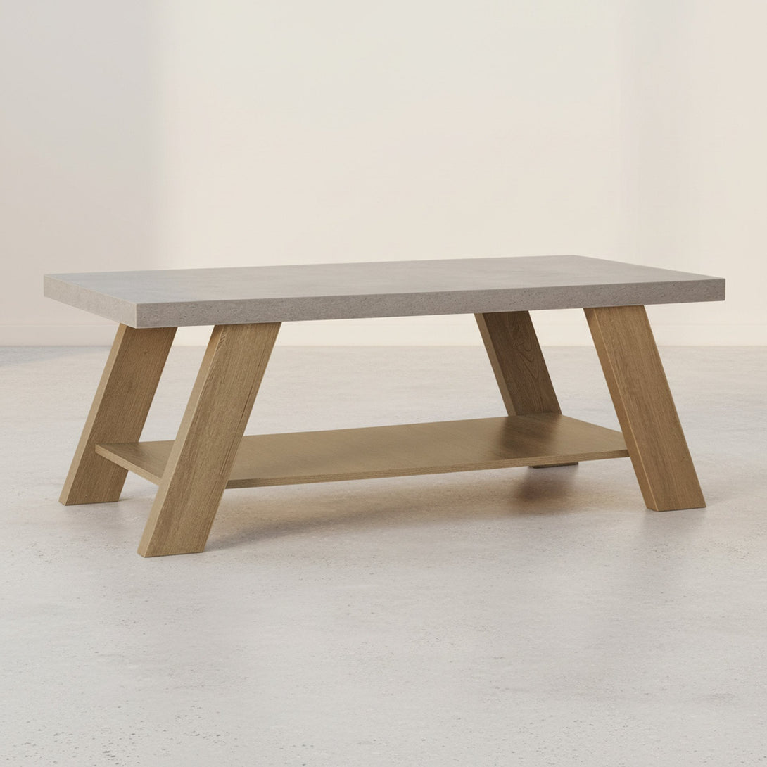 Tommie Rectangular Coffee Table - Cement + Oak