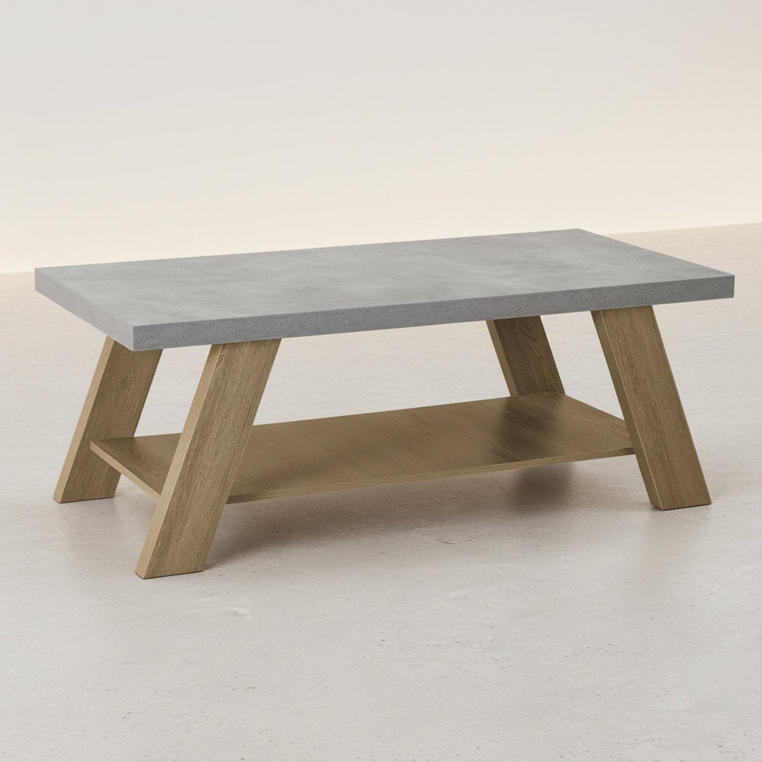 Tommie Rectangular Coffee Table - Cement + Oak