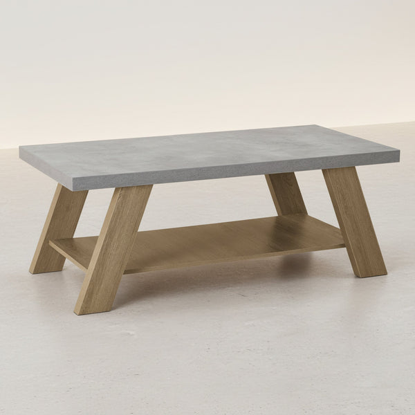 Tommie Rectangular Coffee Table - Cement + Oak