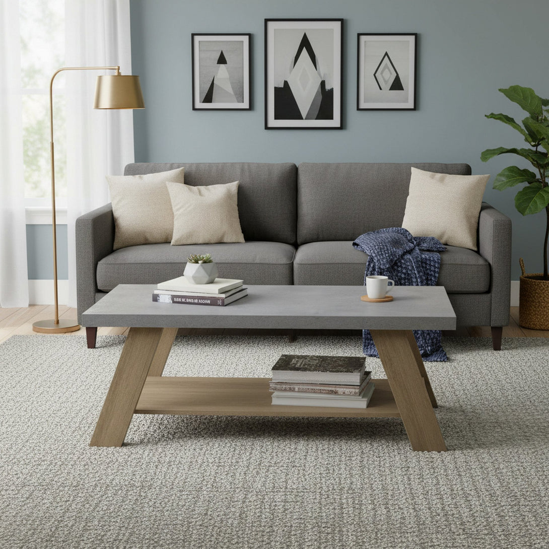 Tommie Rectangular Coffee Table - Cement + Oak
