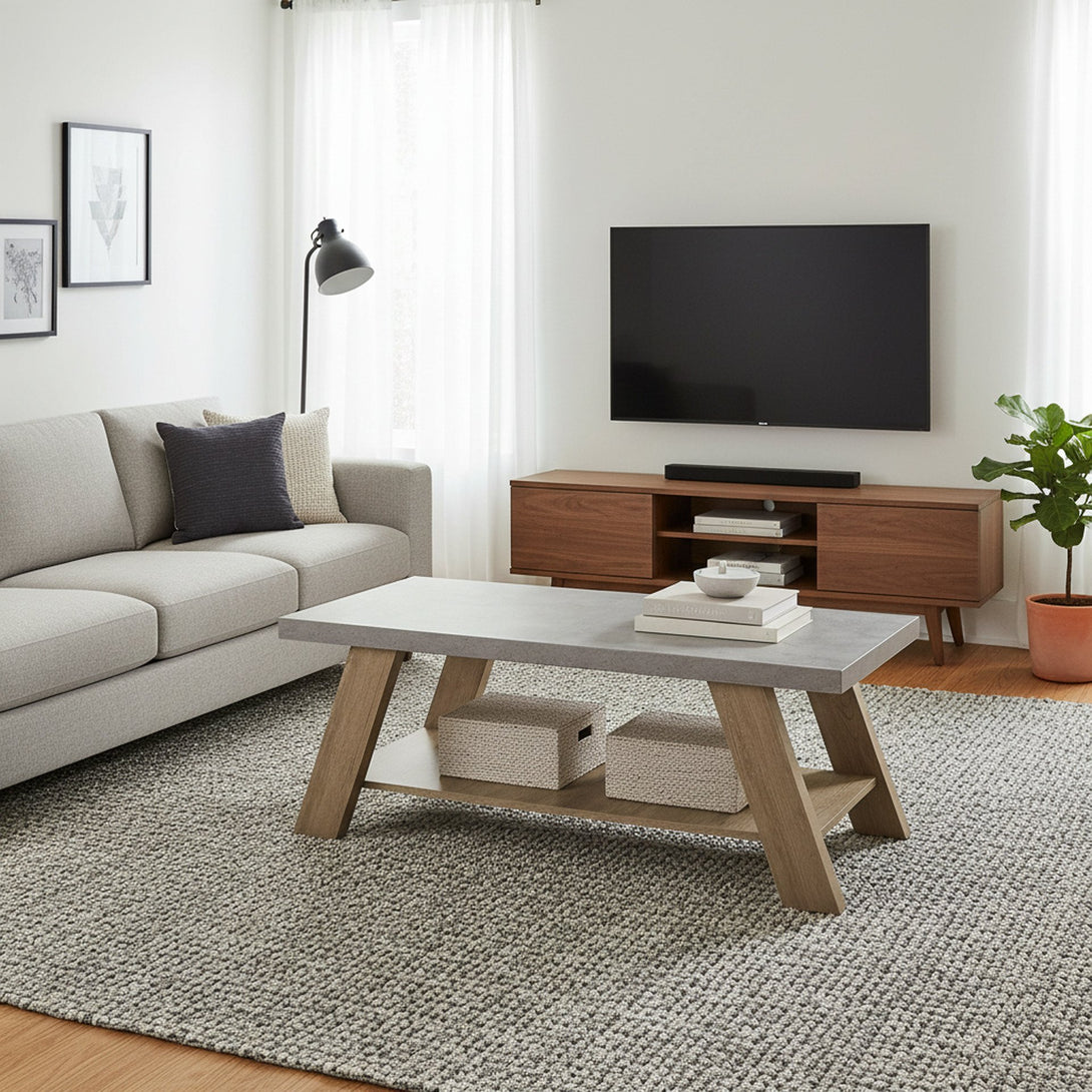 Tommie Rectangular Coffee Table - Cement + Oak