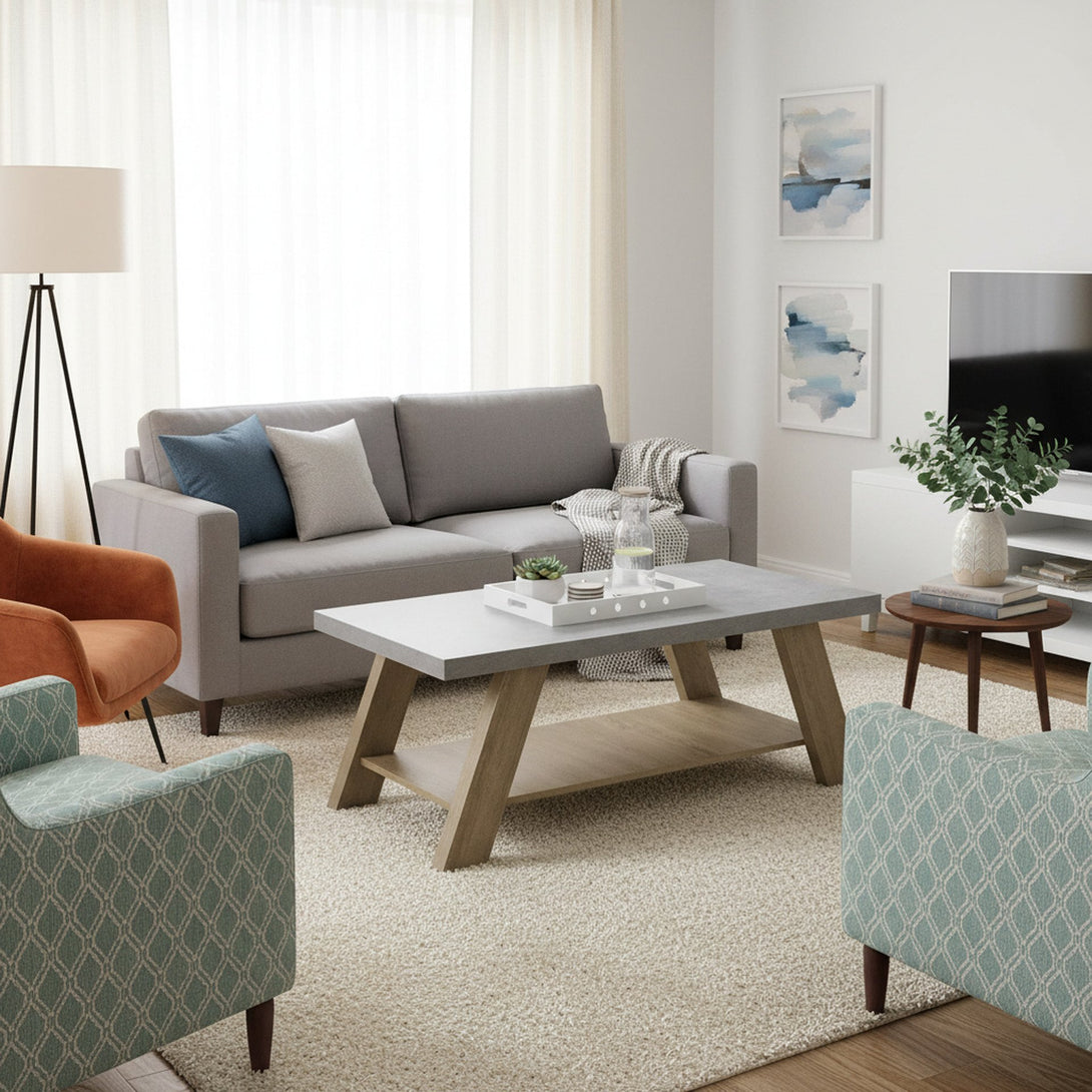 Tommie Rectangular Coffee Table - Cement + Oak