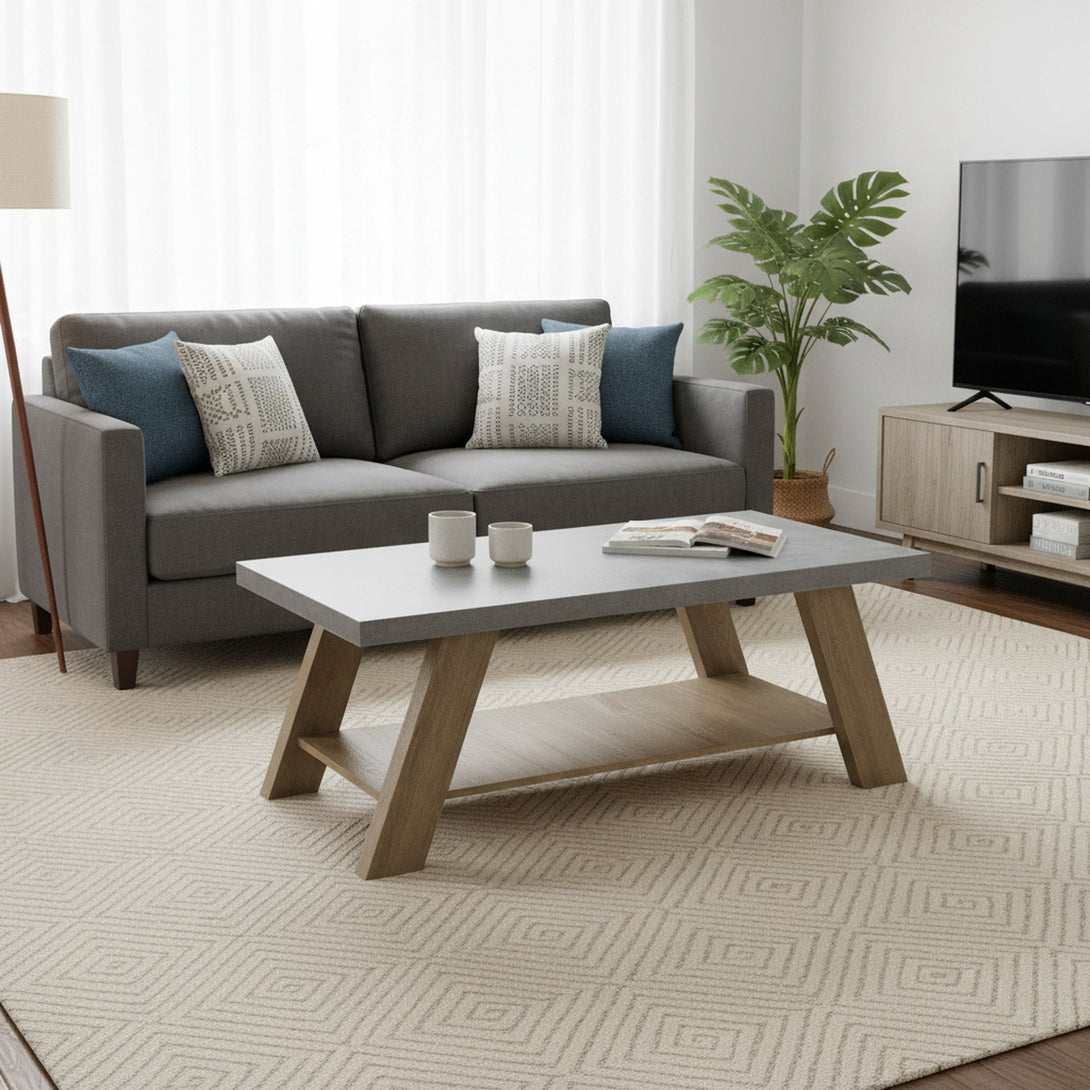 Tommie Rectangular Coffee Table - Cement + Oak