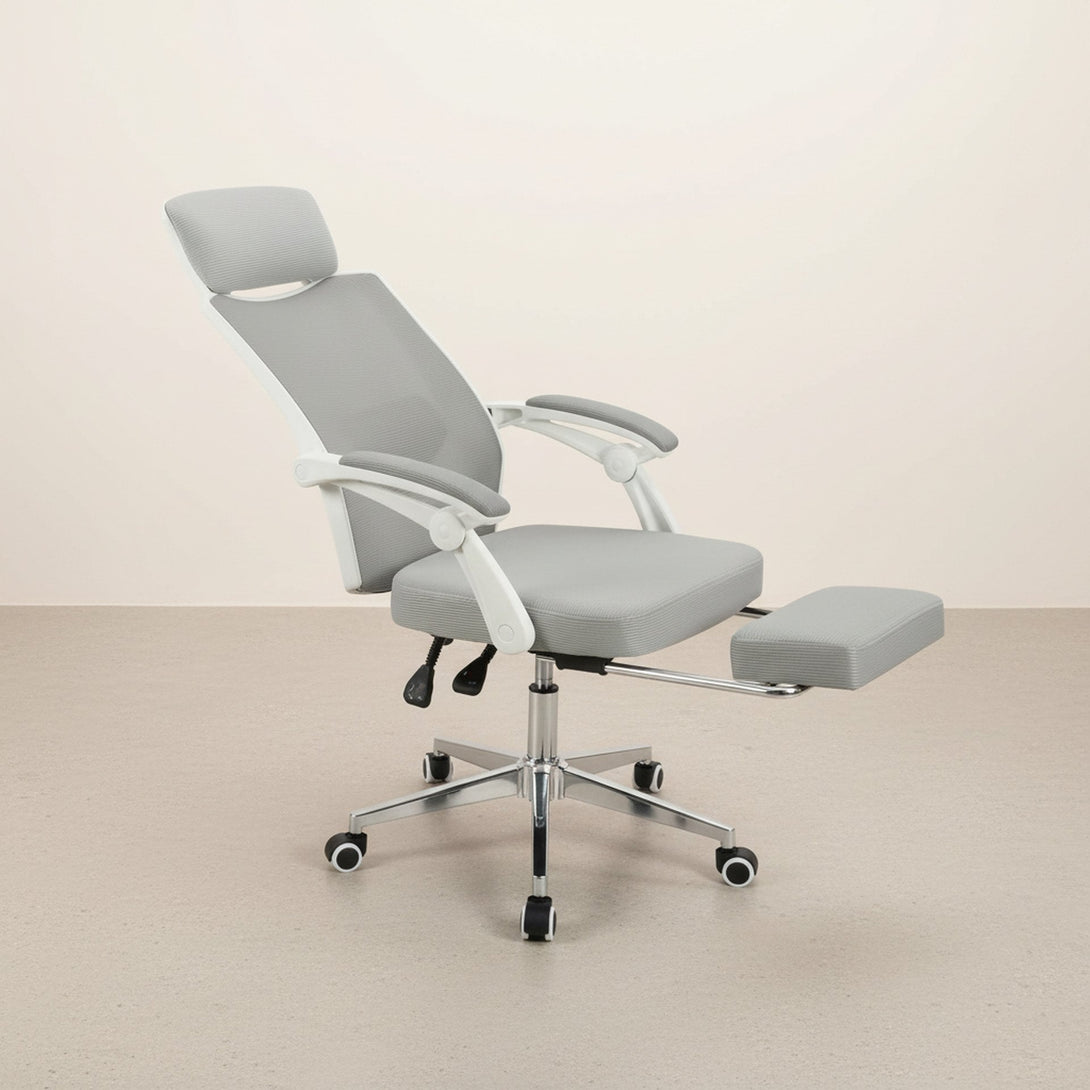 Melissa Office Chair with Footrest - Grey + White