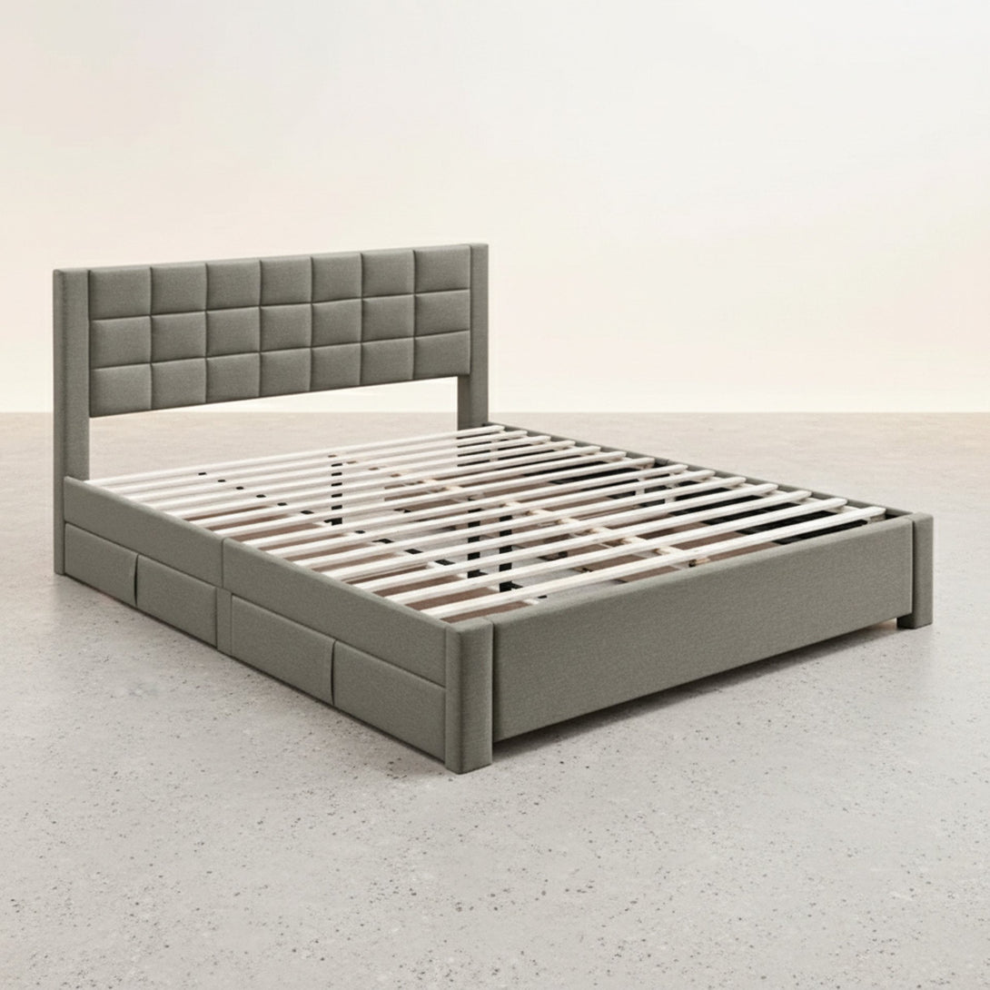 Denali Super King Bed Frame with 4 Drawers - Light Grey