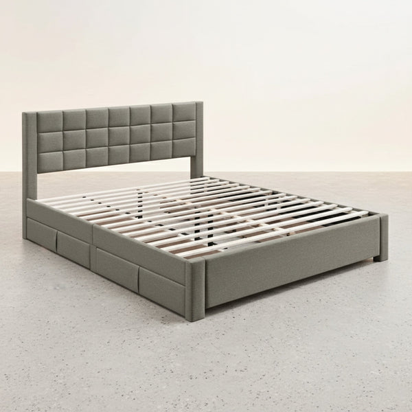 Denali Super King Bed Frame with 4 Drawers - Light Grey