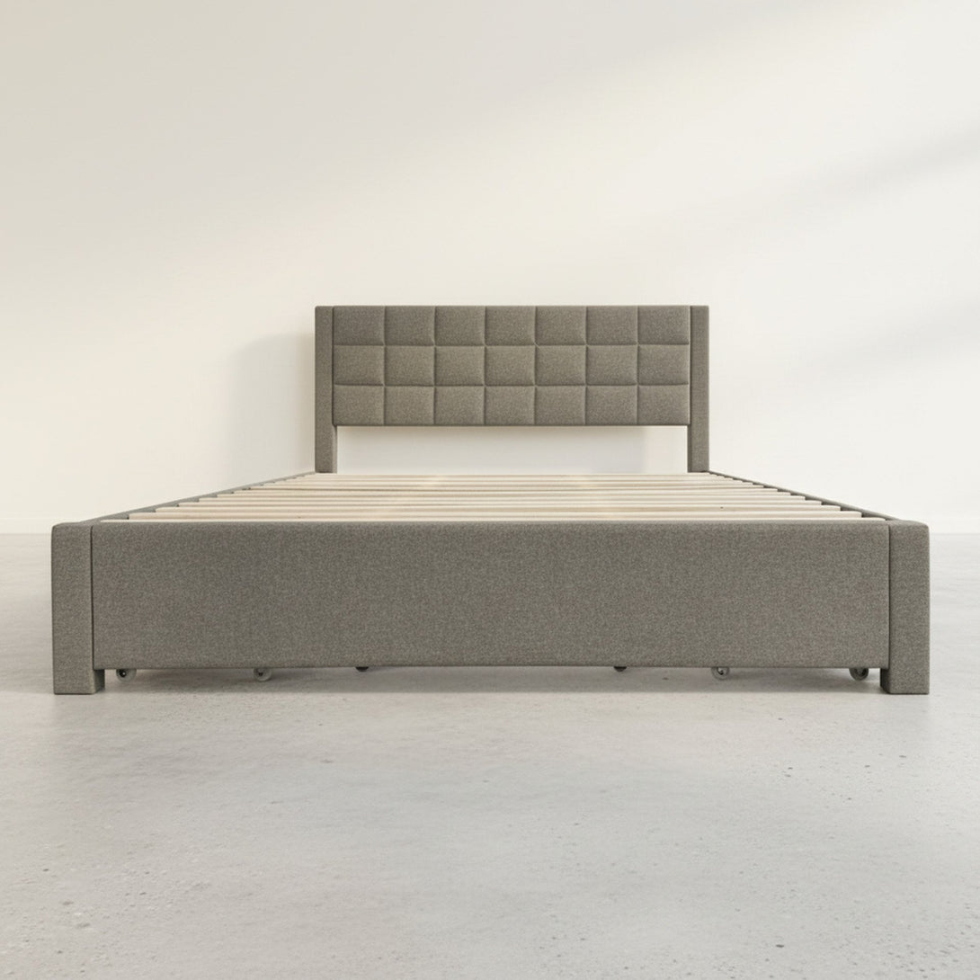 Denali Super King Bed Frame with 4 Drawers - Light Grey