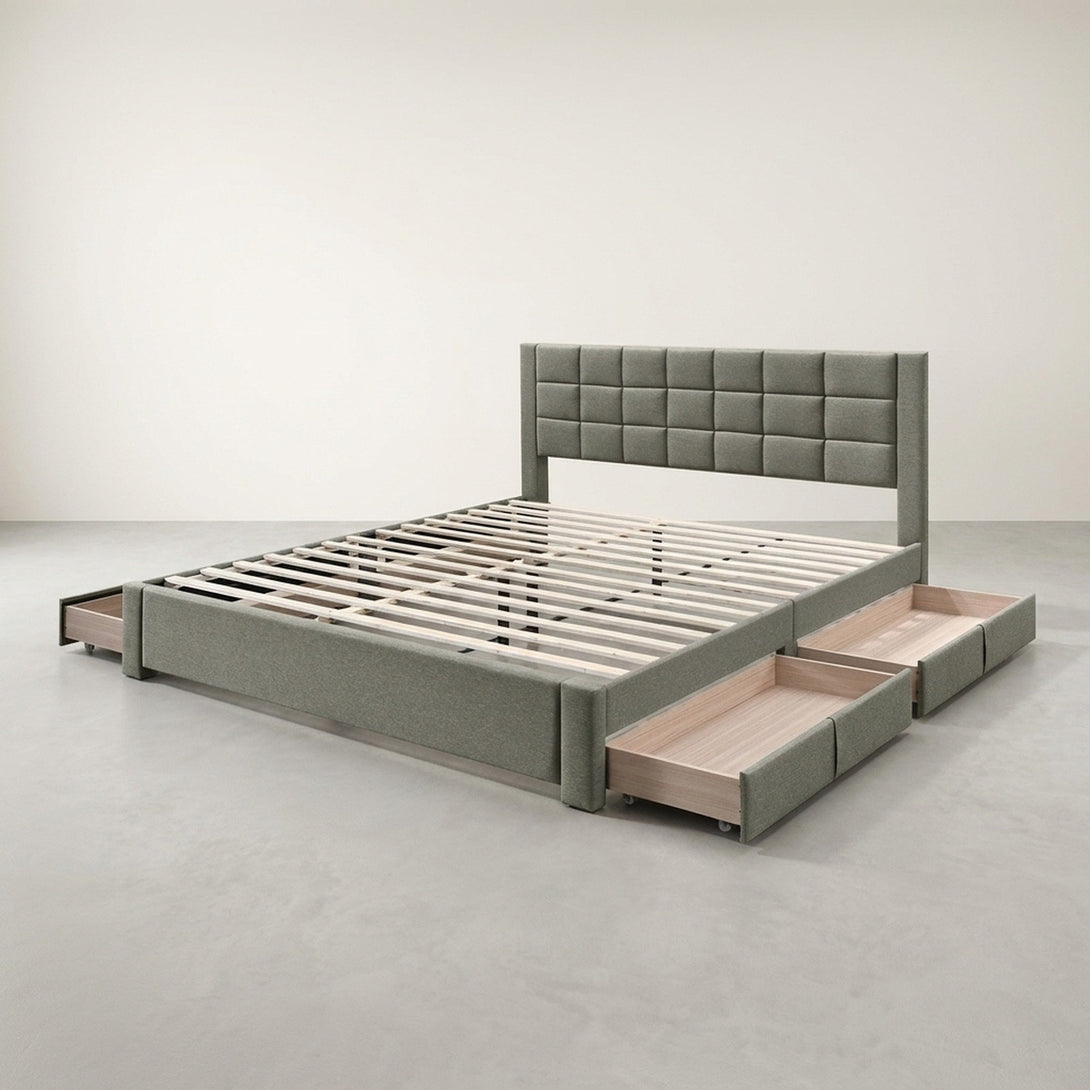 Denali Super King Bed Frame with 4 Drawers - Light Grey