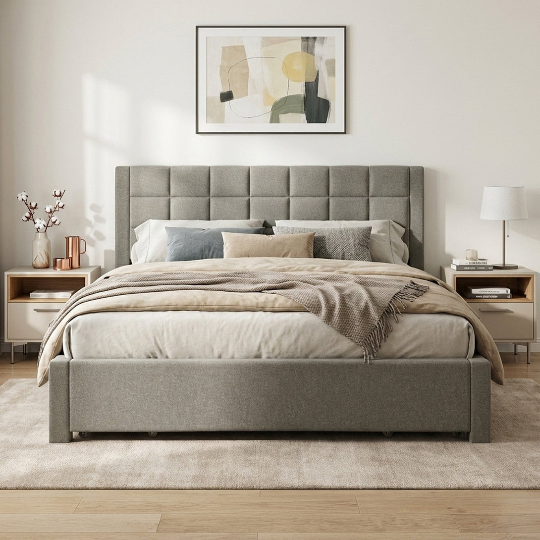 Denali Super King Bed Frame with 4 Drawers - Light Grey