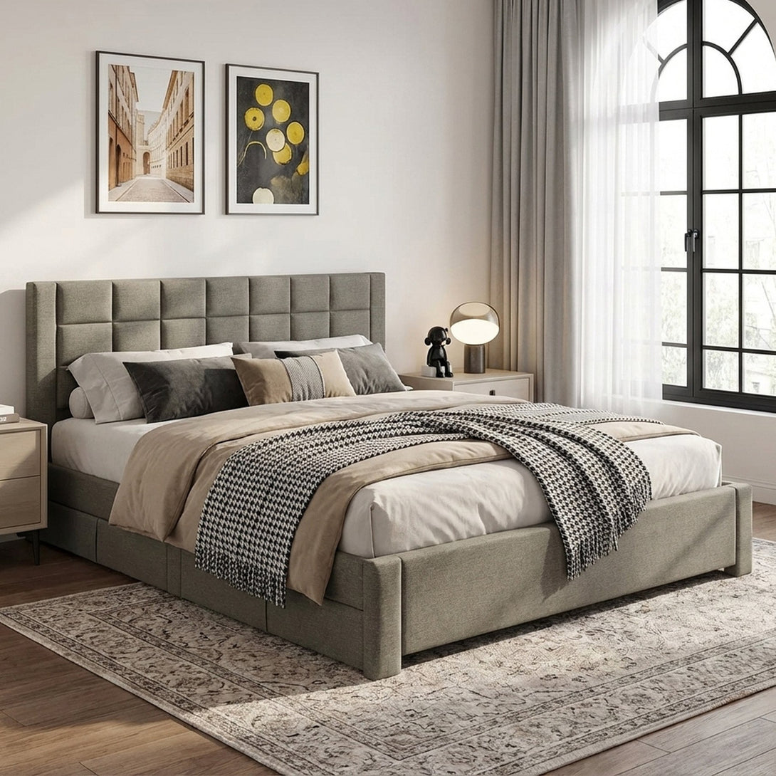 Denali Super King Bed Frame with 4 Drawers - Light Grey