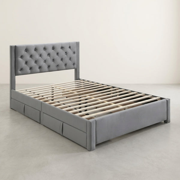 Montana Double Bed Frame with 4 Drawers - Grey