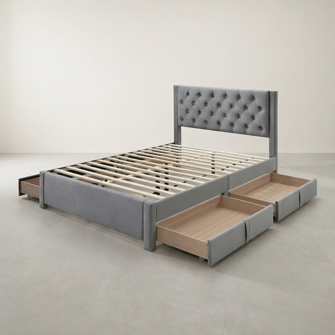 Montana Double Bed Frame with 4 Drawers - Grey