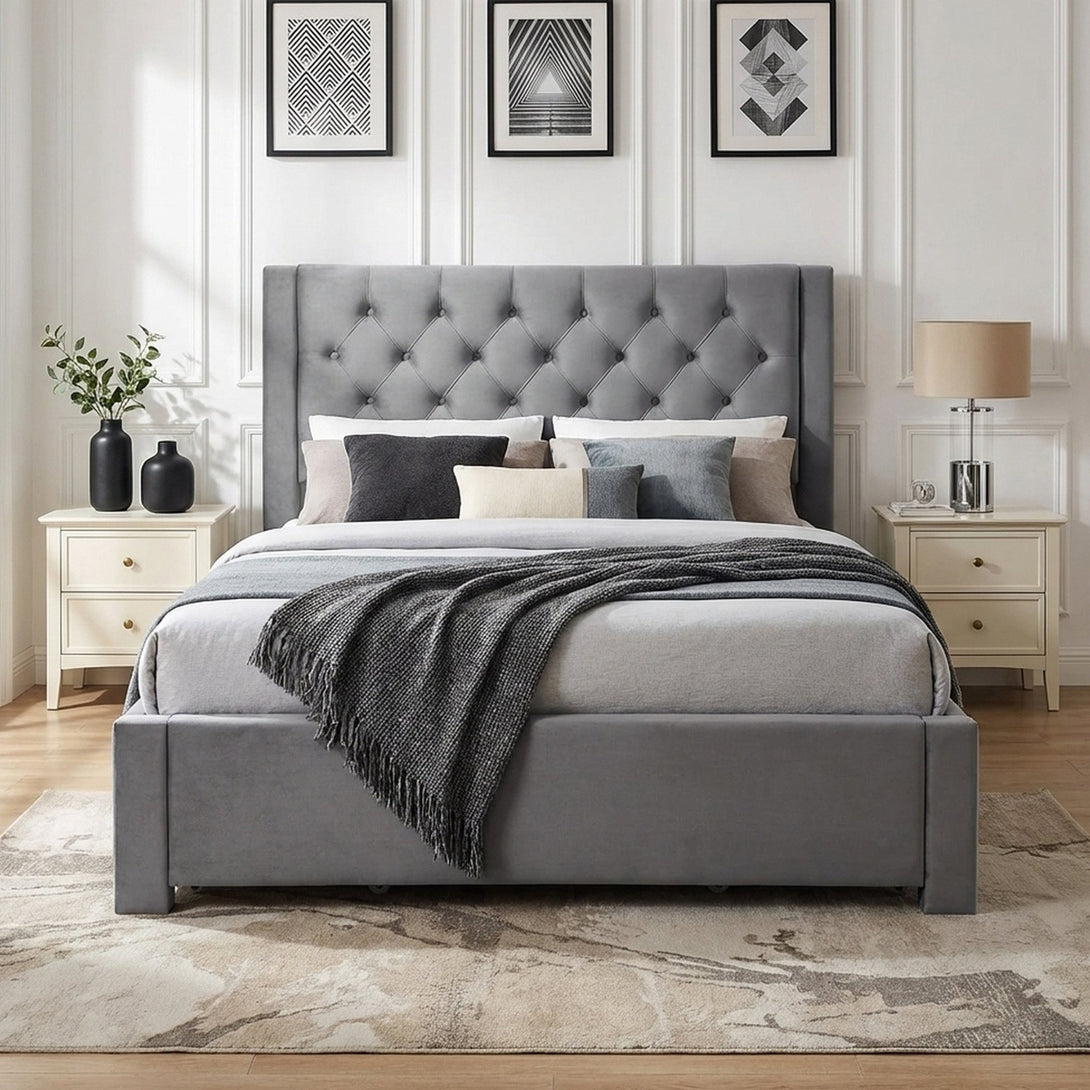 Montana Double Bed Frame with 4 Drawers - Grey