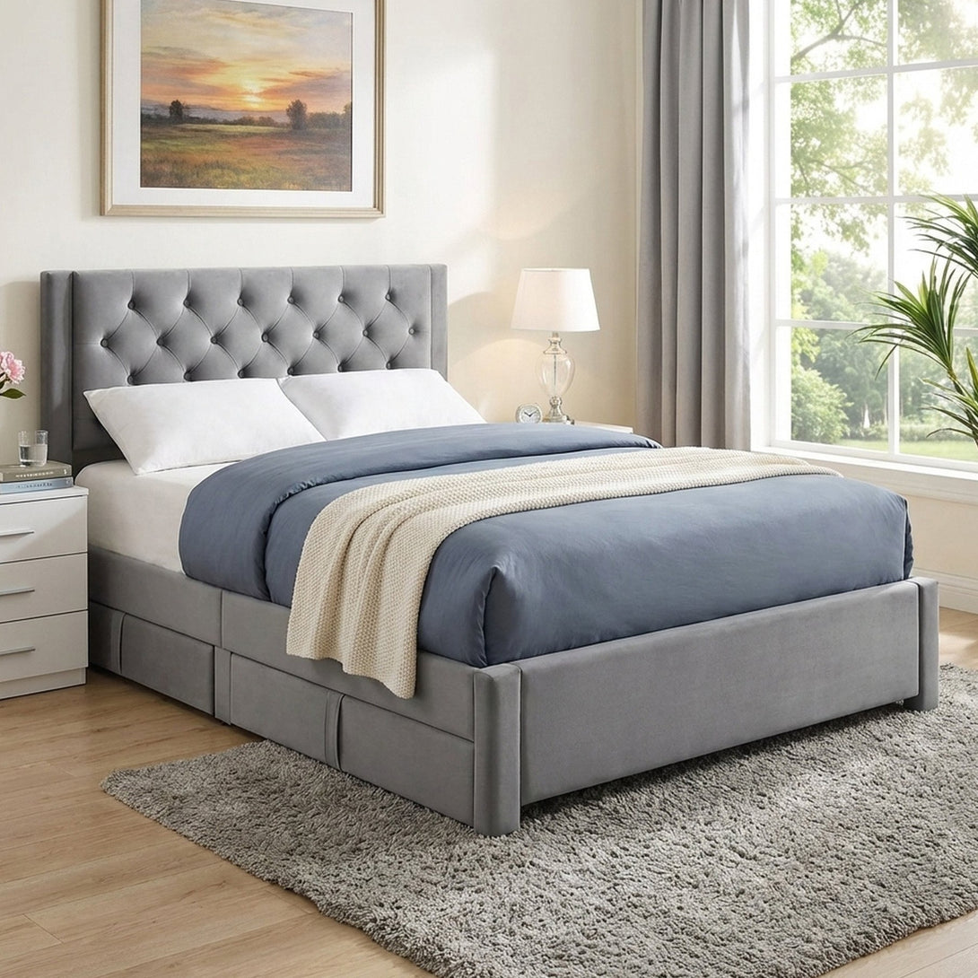 Montana Double Bed Frame with 4 Drawers - Grey
