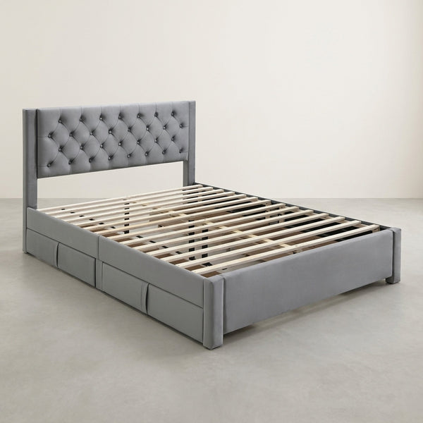Montana Queen Bed Frame with 4 Drawers - Grey