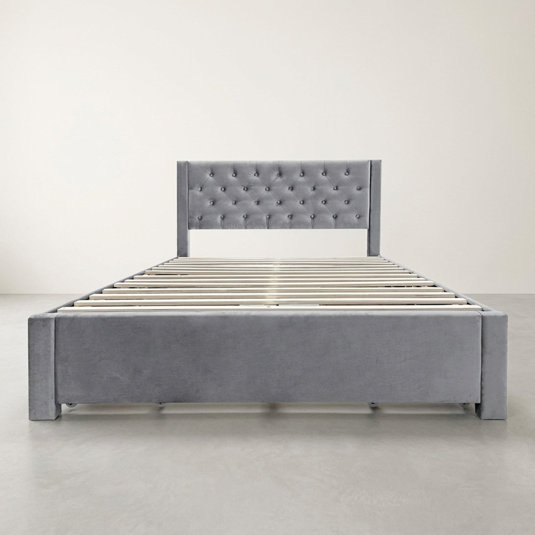 Montana Queen Bed Frame with 4 Drawers - Grey