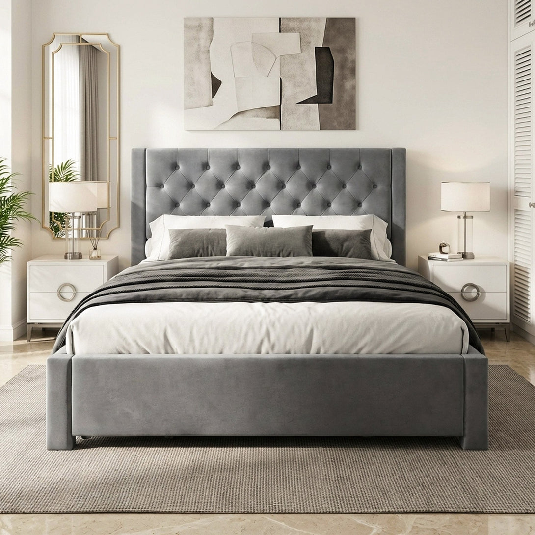 Montana Queen Bed Frame with 4 Drawers - Grey
