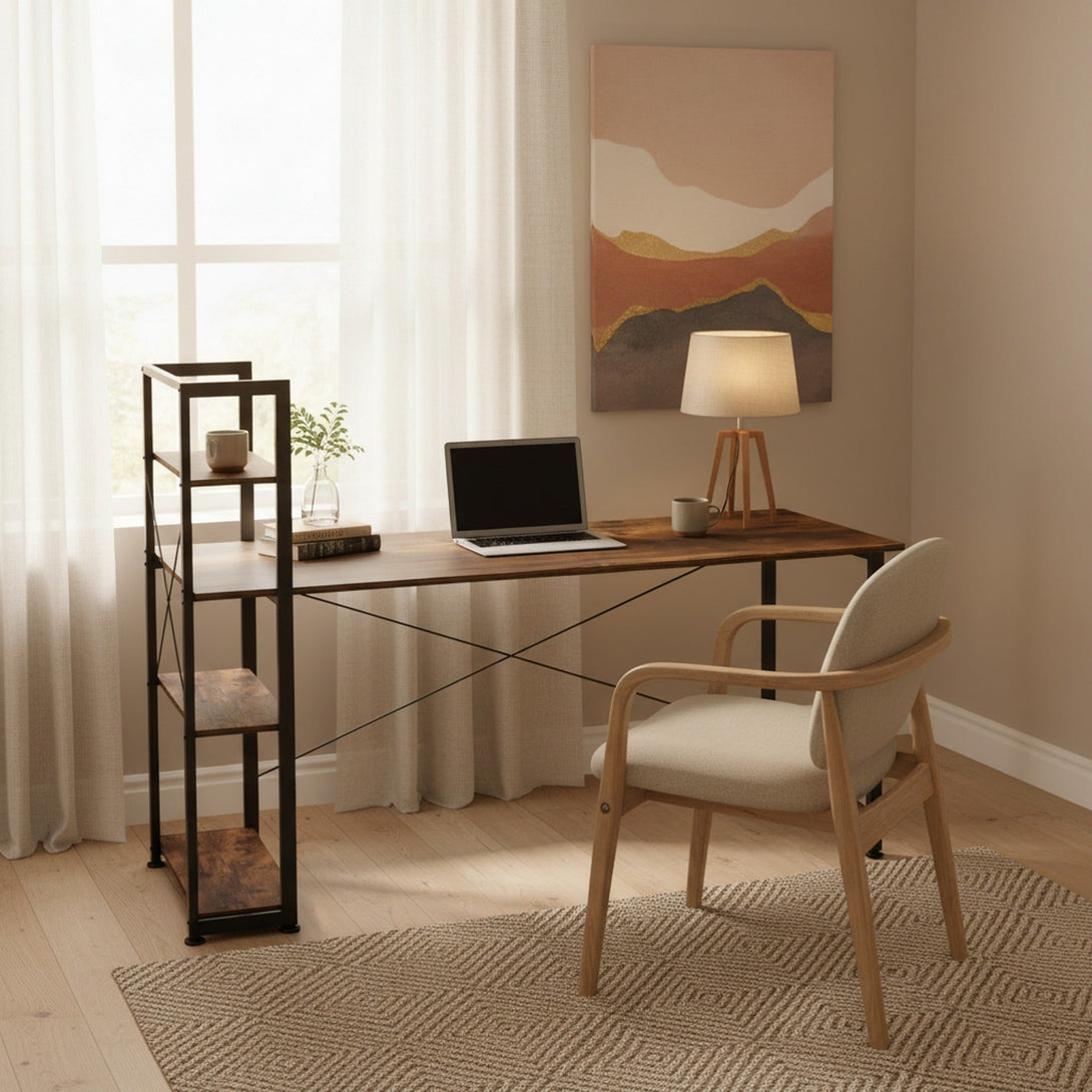 Kevin 160cm Computer Desk with Bookshelf - Rustic Brown