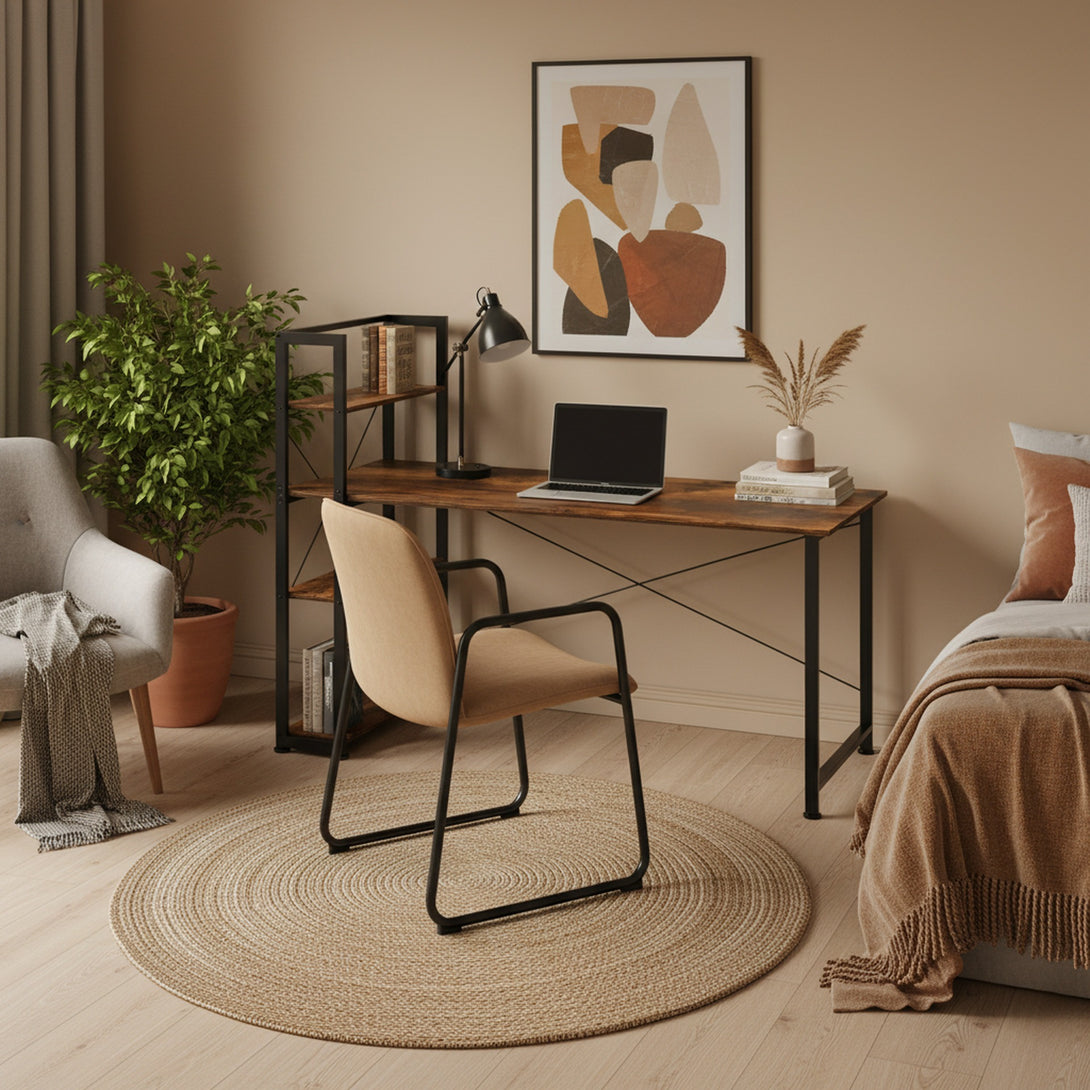 Kevin 160cm Computer Desk with Bookshelf - Rustic Brown