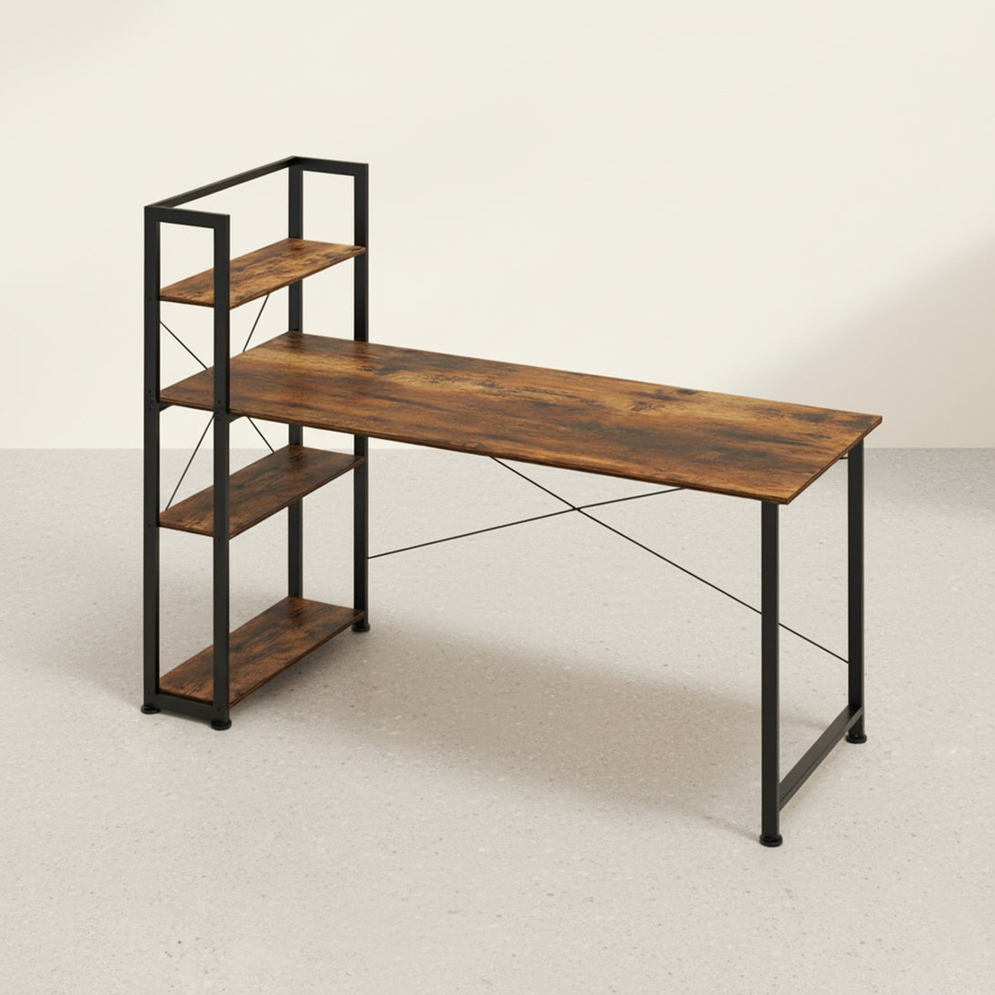 Kevin 160cm Computer Desk with Bookshelf - Rustic Brown