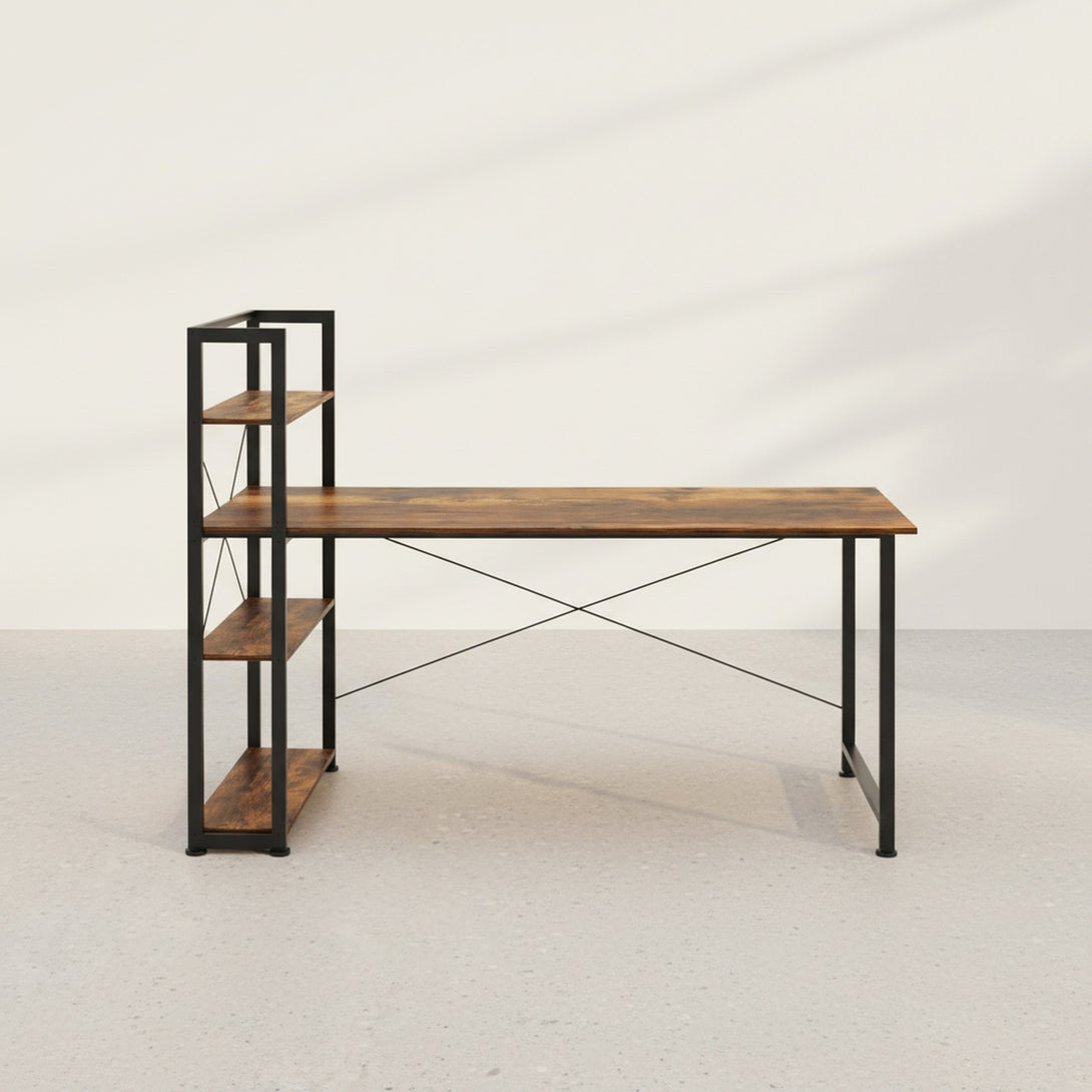 Kevin 160cm Computer Desk with Bookshelf - Rustic Brown