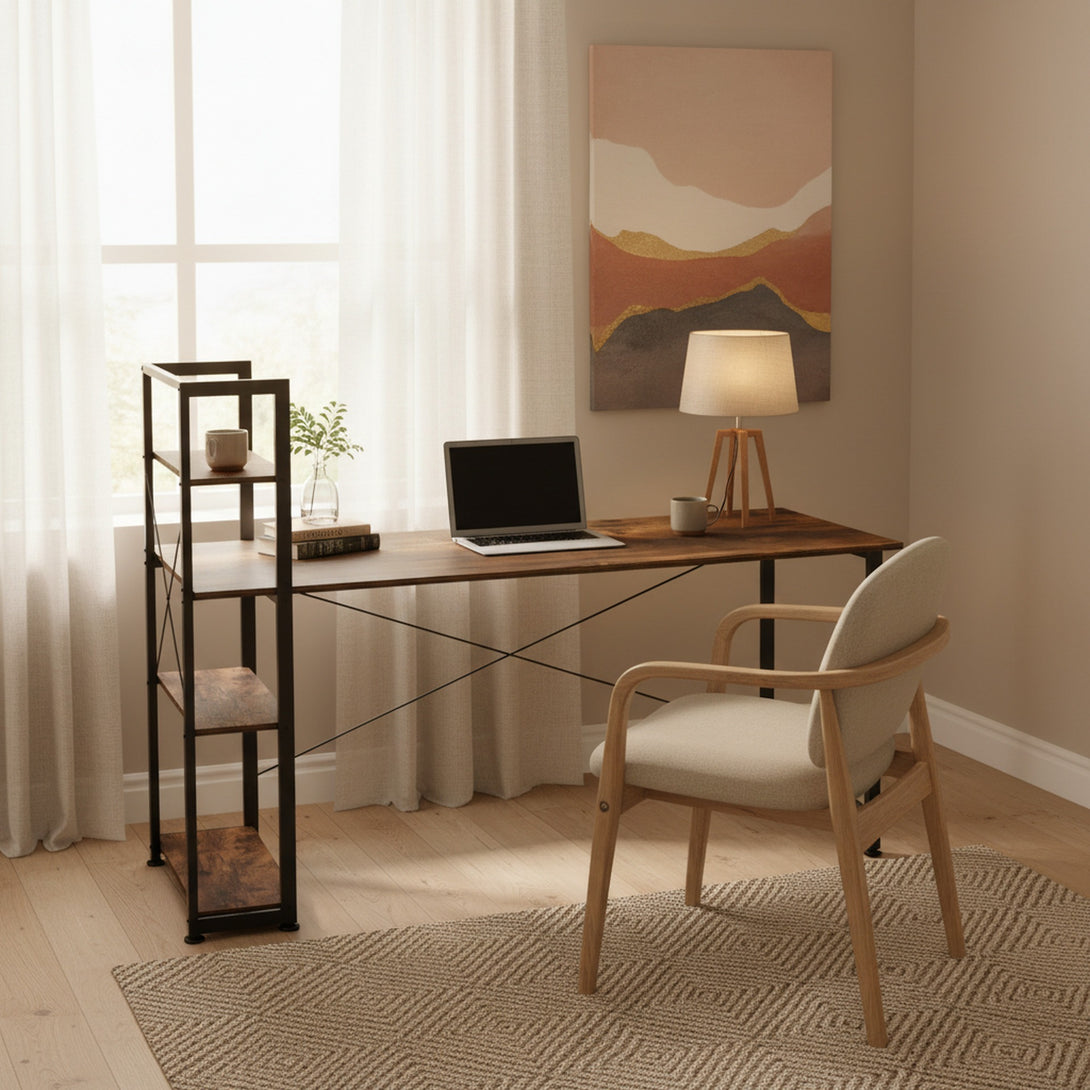 Kevin 160cm Computer Desk with Bookshelf - Rustic Brown