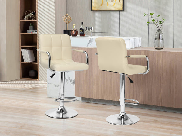 Lois Bar Stool with PU Leather - Set of 2 - Beige
