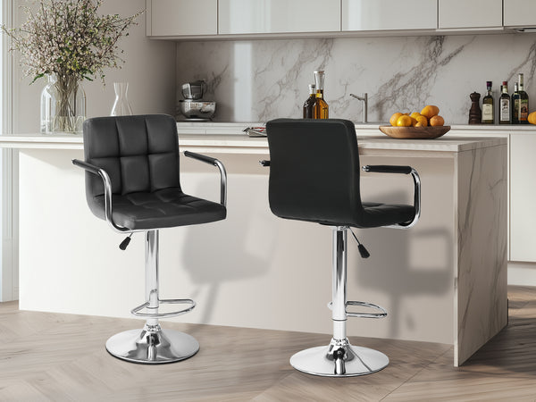 Lois Bar Stool with PU Leather - Set of 2 - Black