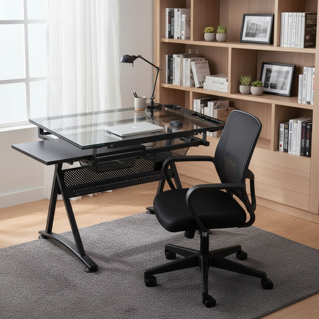 Oliver Height Adjustable Drafting Table - Black