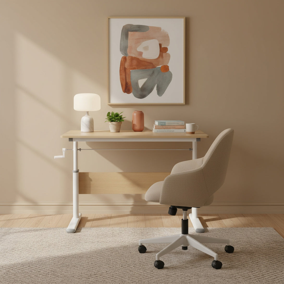 Lucas 100cm Manual Standing Desk - Maple + White