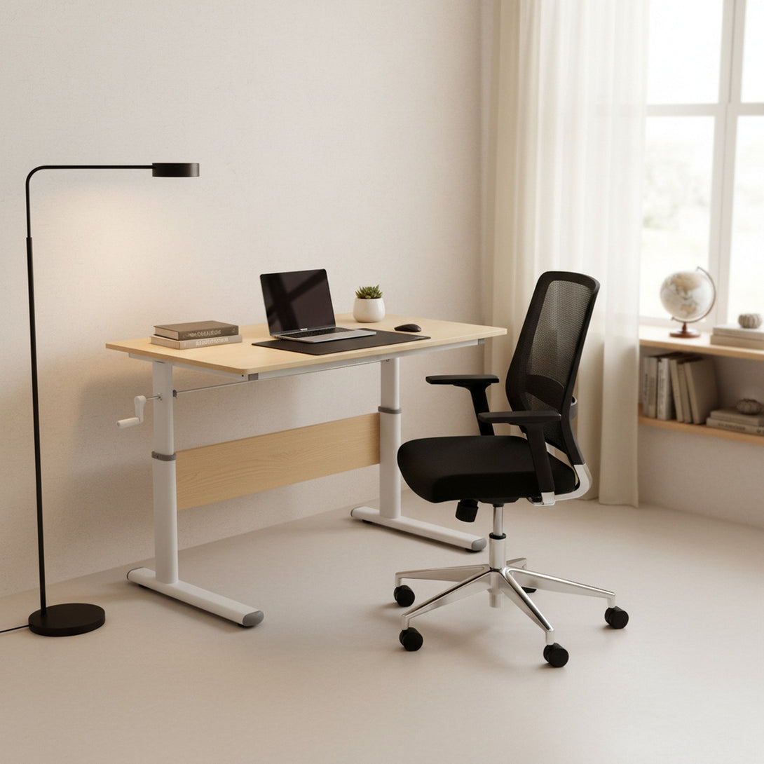 Lucas 100cm Manual Standing Desk - Maple + White
