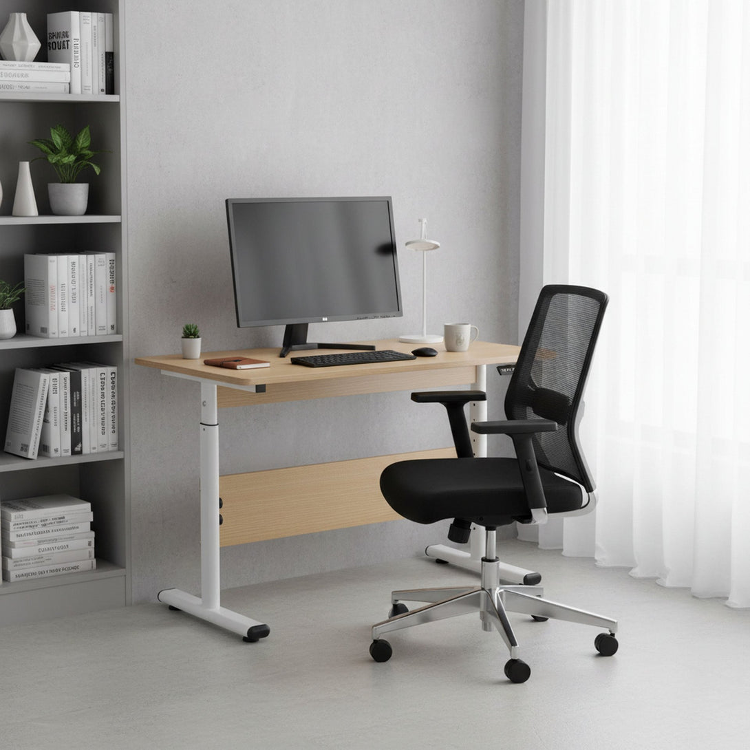 Hector 80cm Height-Adjustable Computer Desk - Maple + White