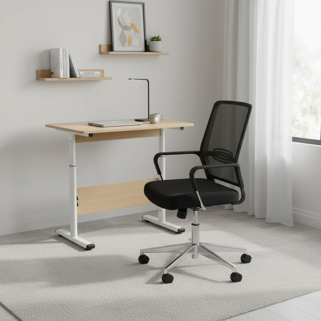 Hector 80cm Height-Adjustable Computer Desk - Maple + White