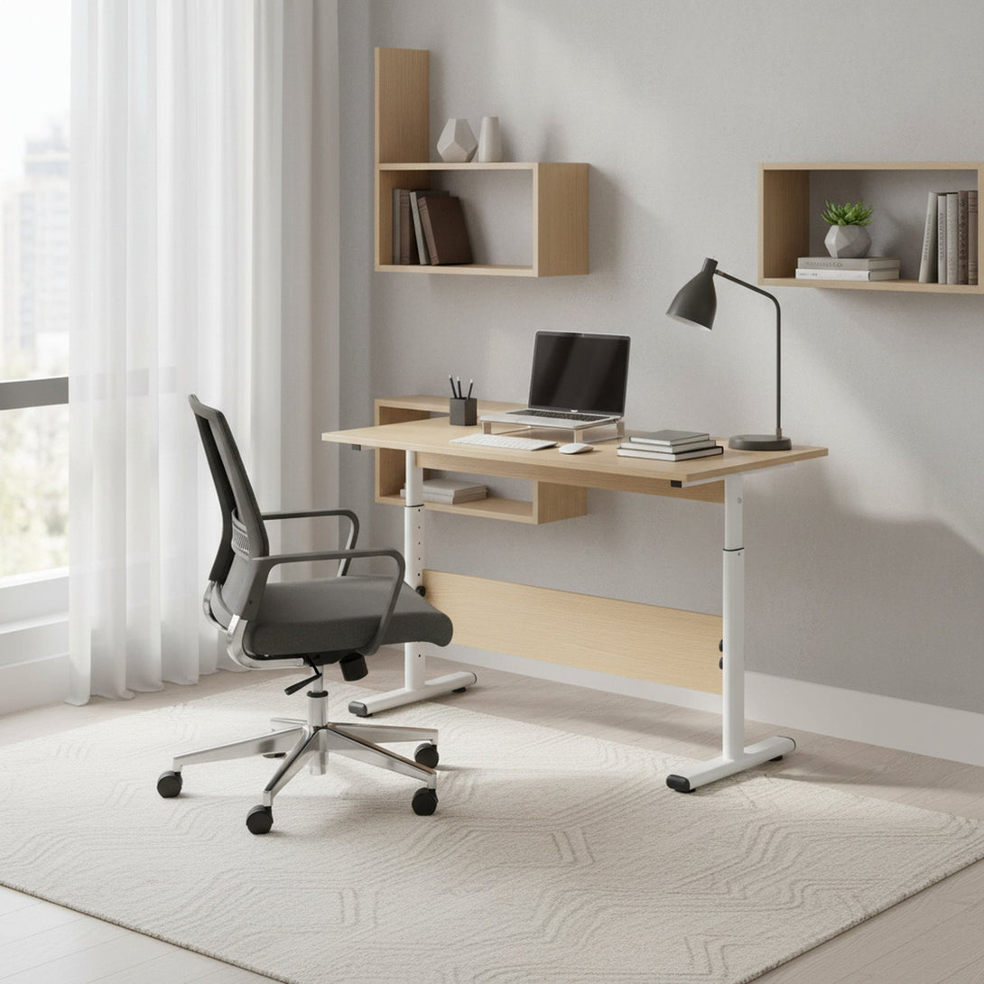 Hector 100cm Height-Adjustable Computer Desk - Maple + White