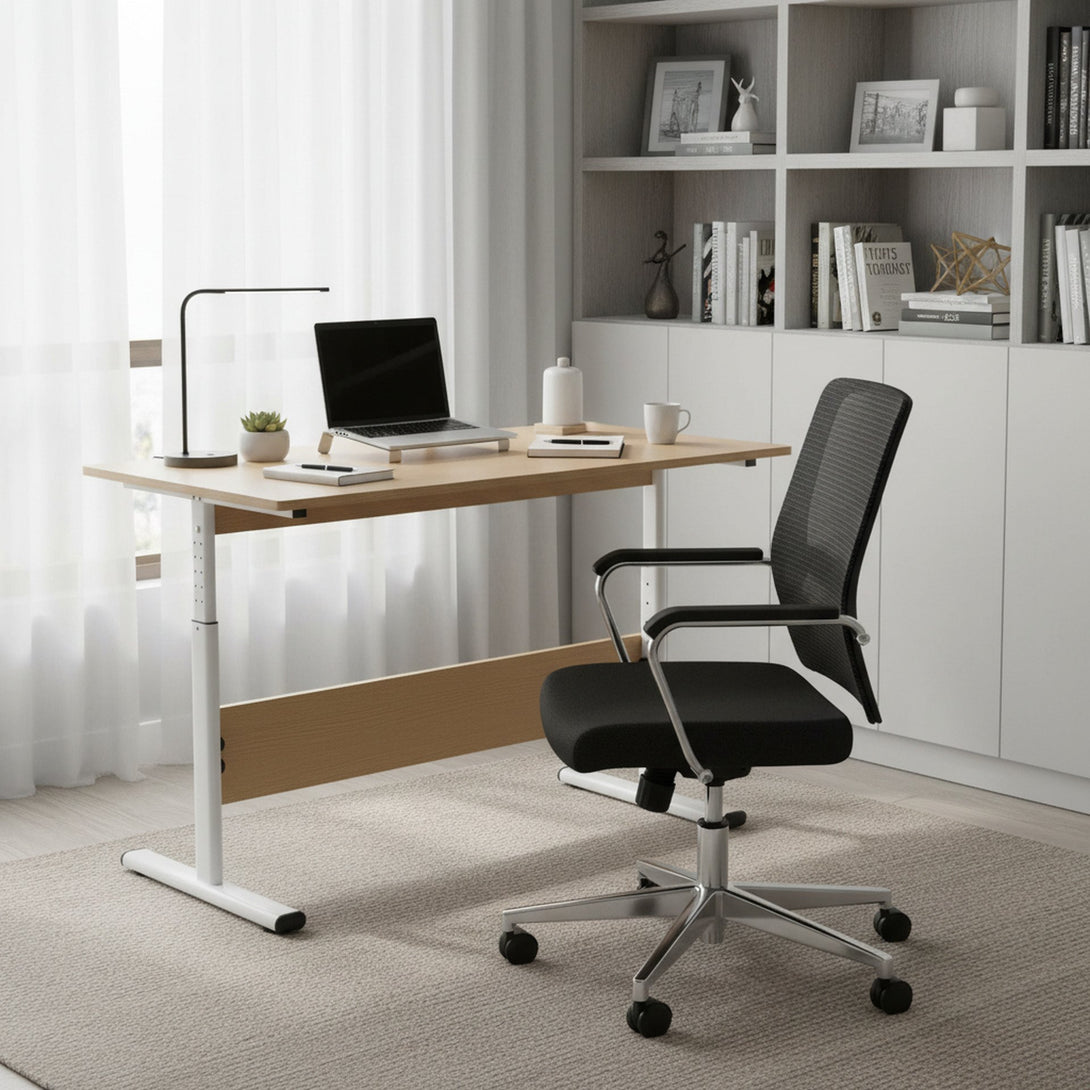 Hector 120cm Height-Adjustable Computer Desk - MAPLE + WHITE