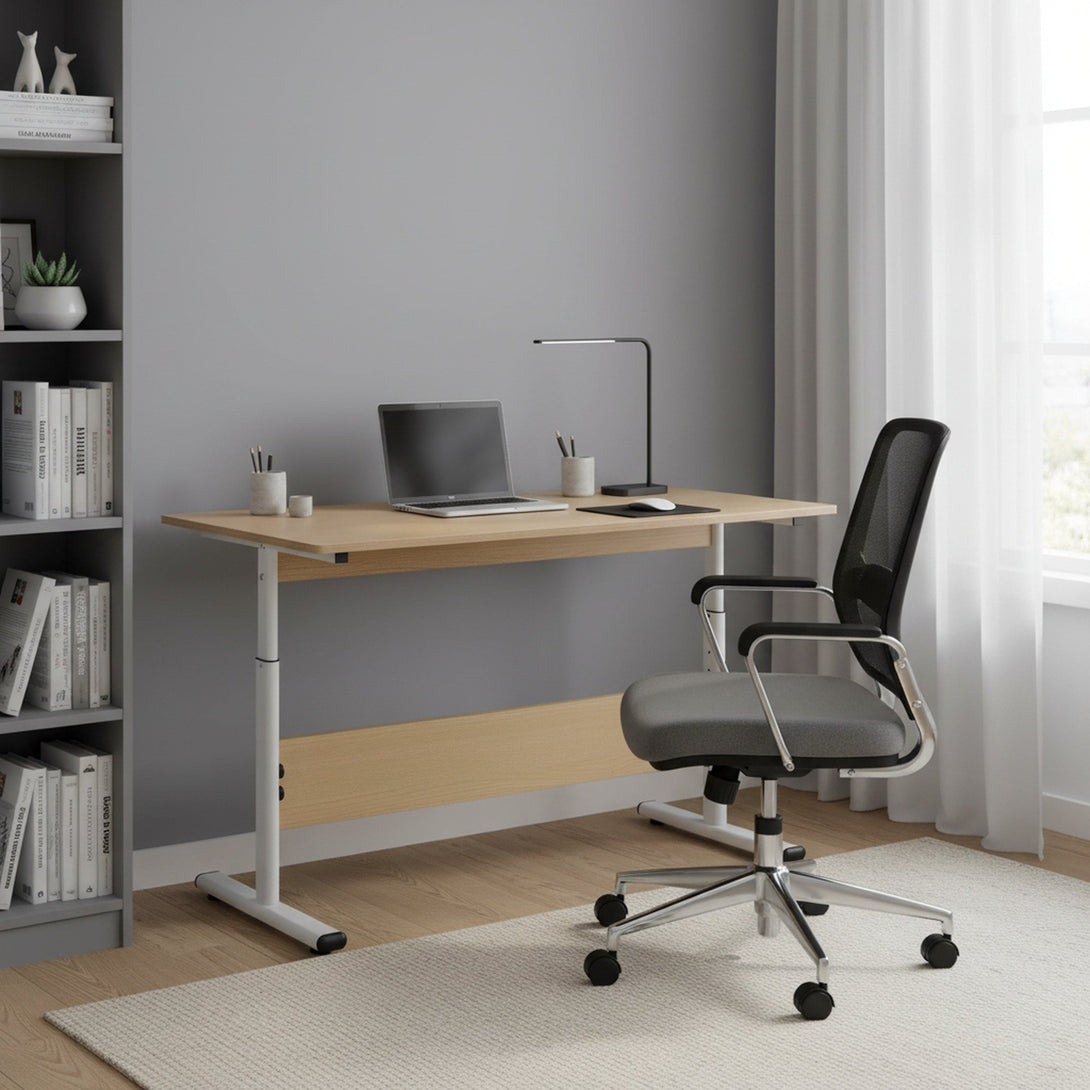 Hector 120cm Height-Adjustable Computer Desk - MAPLE + WHITE