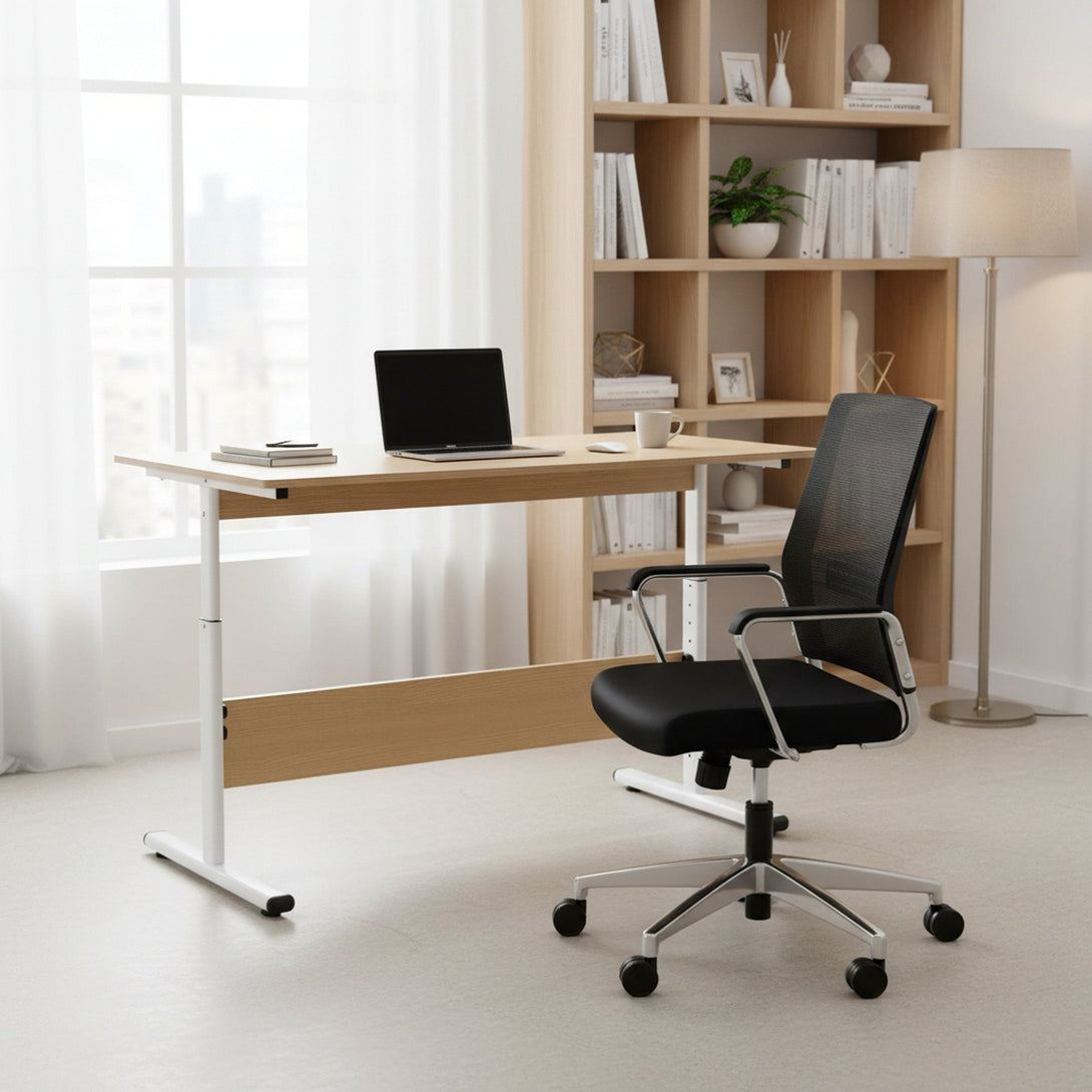 Hector 140cm Height-Adjustable Computer Desk - Maple + White