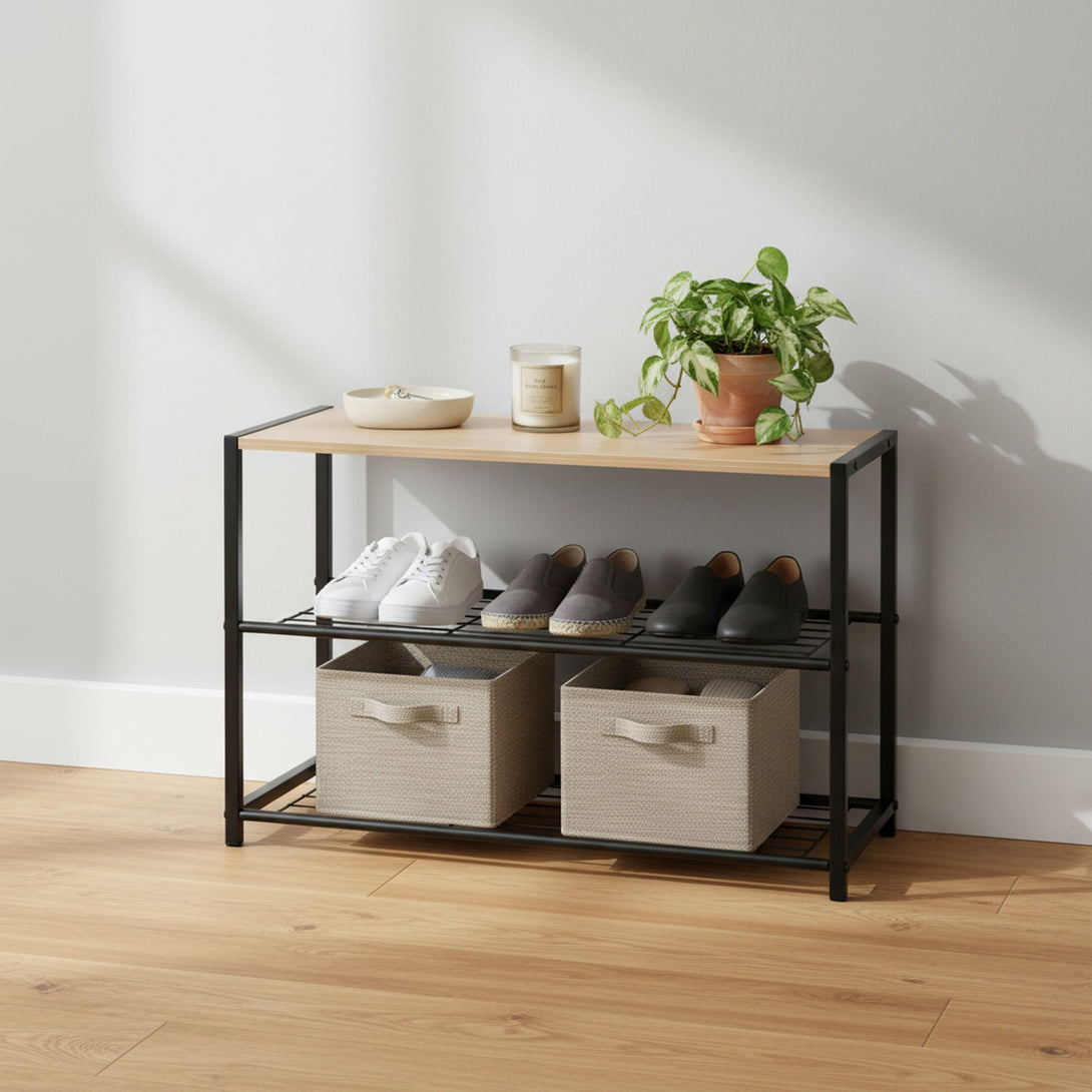 Milton 3 Tier Storage Shelf - Maple + Black