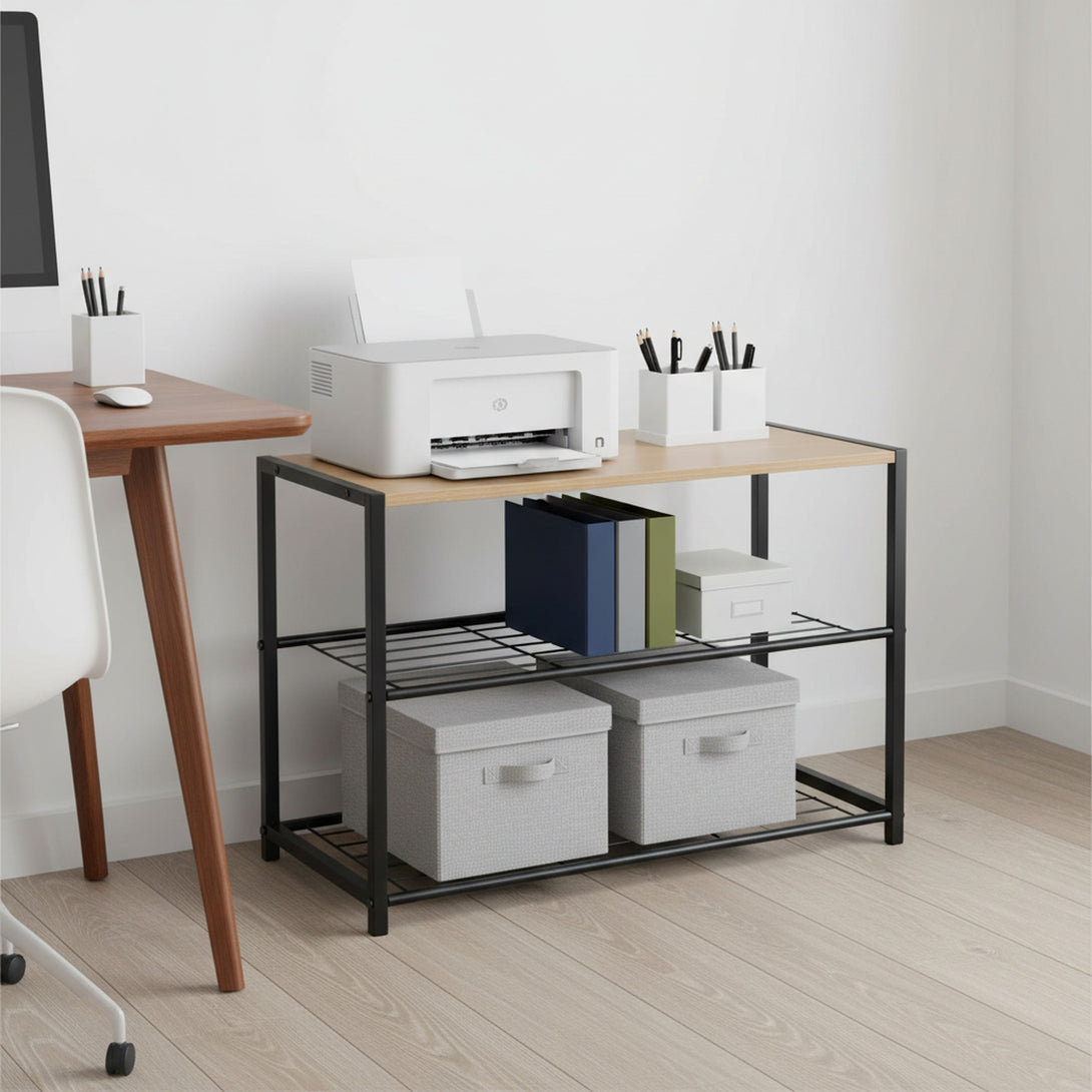 Milton 3 Tier Storage Shelf - Maple + Black